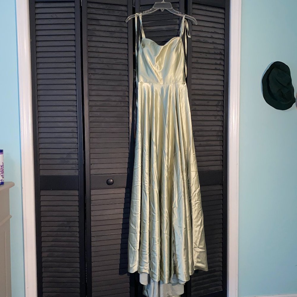 Sage green satin prom dress
